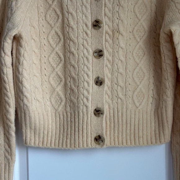 J.Crew Collared Cable Knit Cardigan Sweater in Aged Parchment, Size Small - Picture 6 of 9